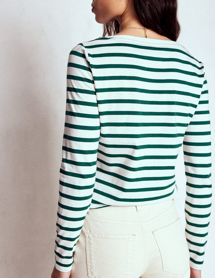 Olivia Long Sleeve Breton Emerald Night Stripe