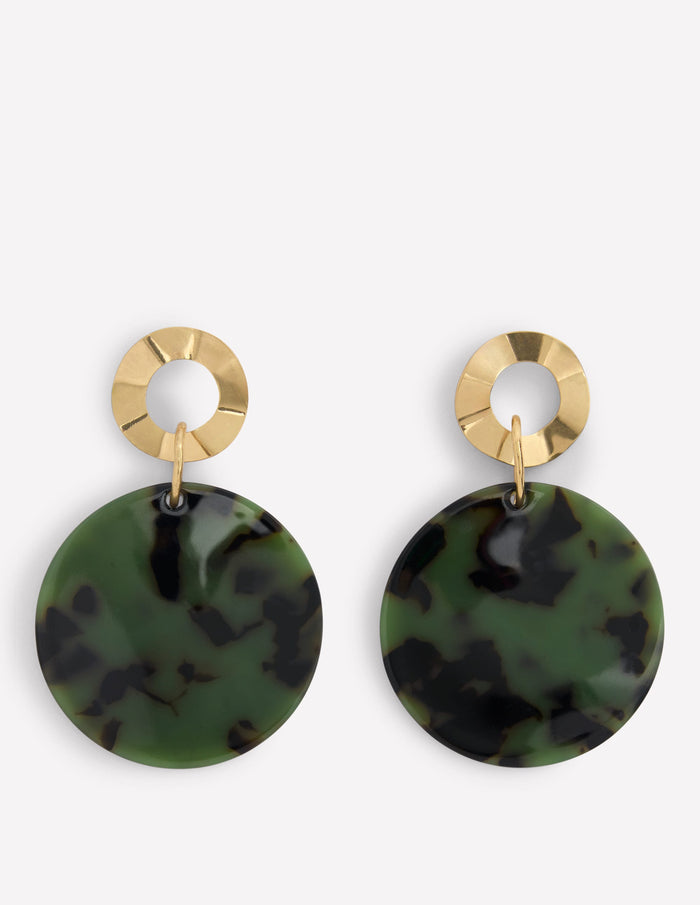 Resin Disc Earrings Olive Green