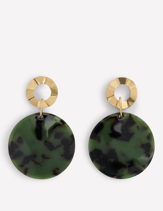 Resin Disc Earrings Olive Green