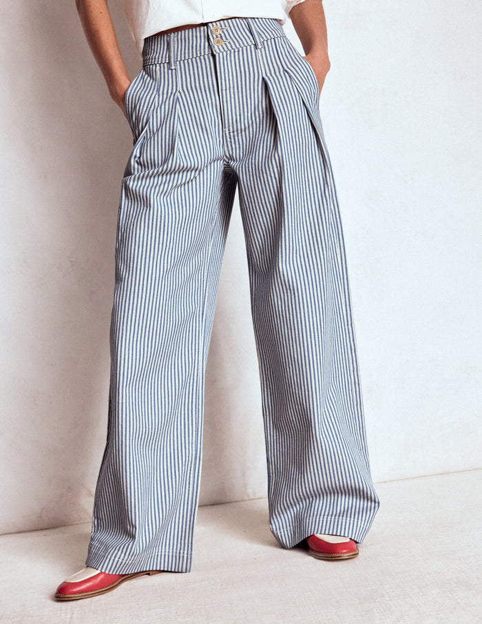 Brompton Wide Leg Pants Blue Stripe