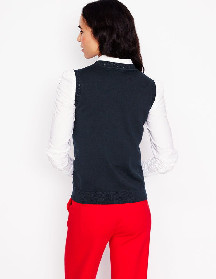 Emilia Cotton Crew Neck Vest Navy