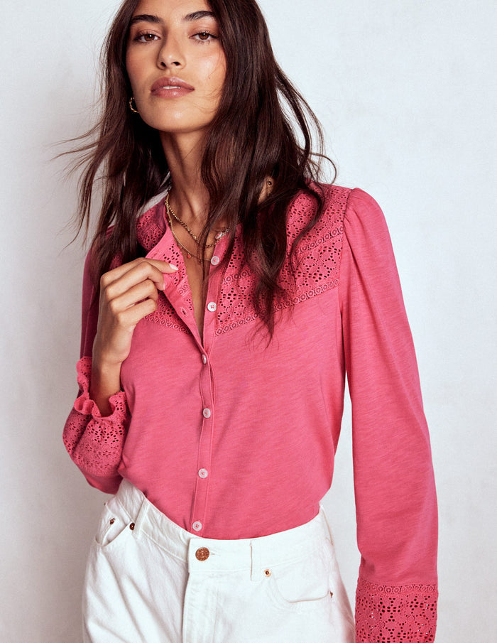 Pippa Broderie Jersey Shirt Rose Pink