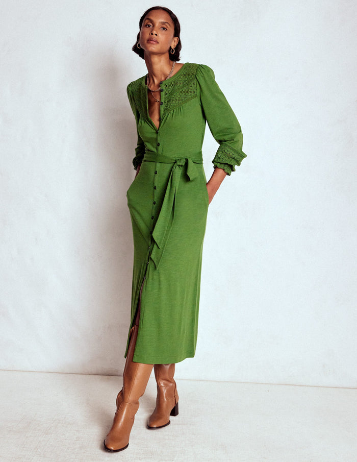 Pippa Broderie Jersey Dress Promenade Green