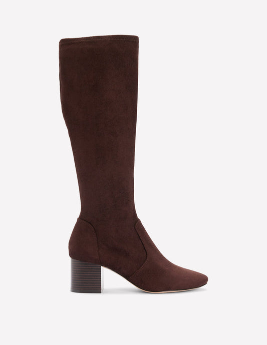 Stretch Knee Heel Boots Chocolate