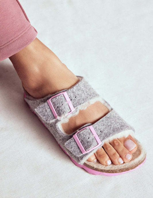 Double Strap Buckle Slipper Grey
