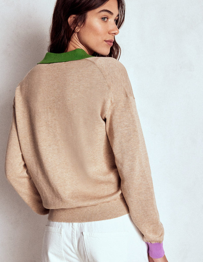 Lara Relaxed Cotton Henley Top Chinchilla Melange