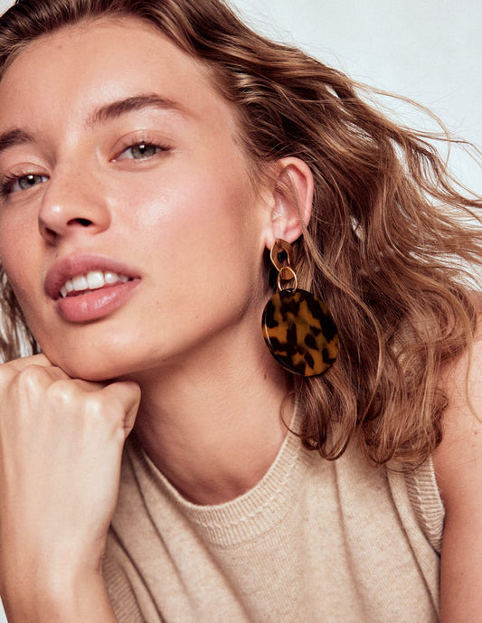 Resin Disc Earrings Brown Tort