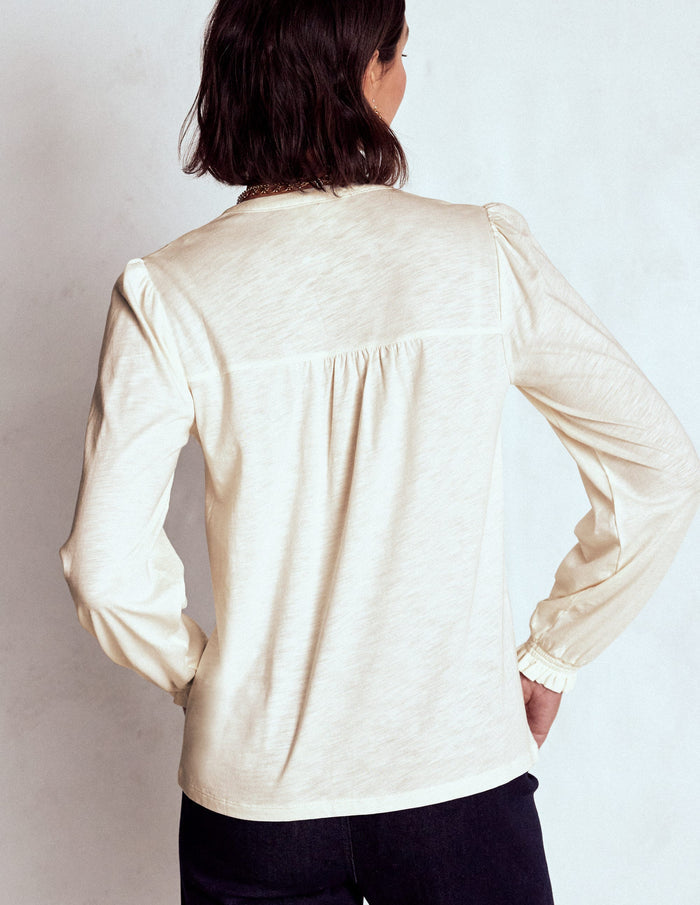 Elsa Smocked Yoke Jersey Shirt Ivory