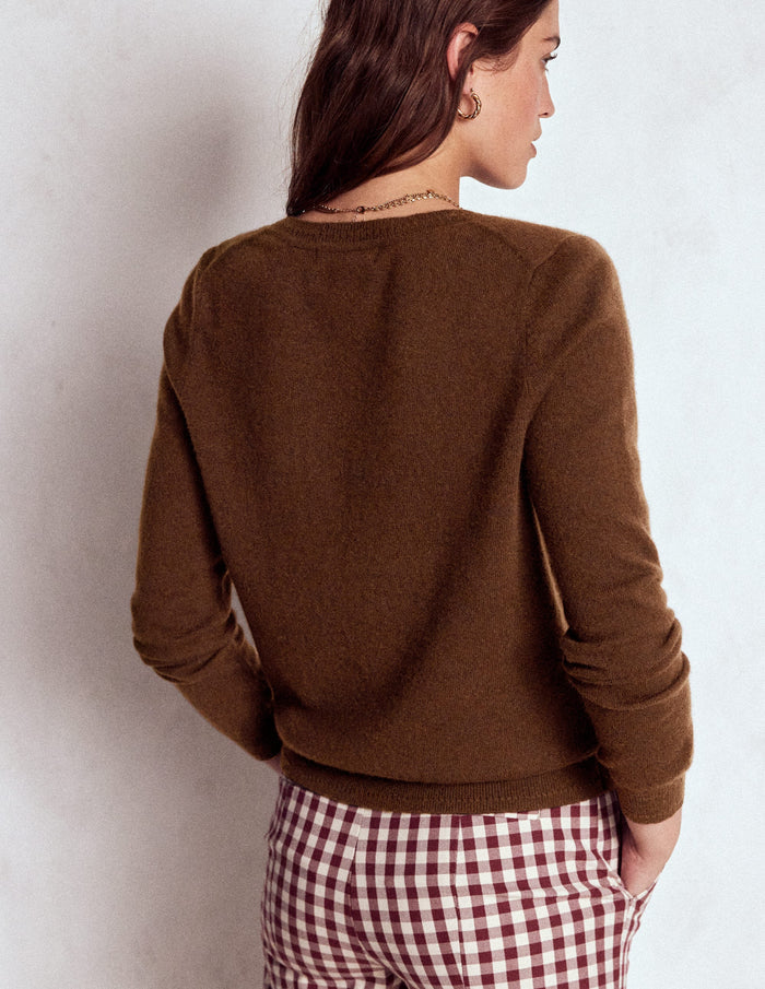 Eva Cashmere Crew Cardigan Mocha
