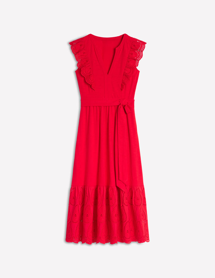Ruffle Detail Tier Midi Dress Poppy Red