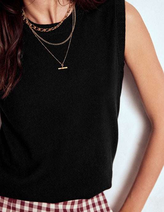 Emilia Cotton Crew Neck Vest Black