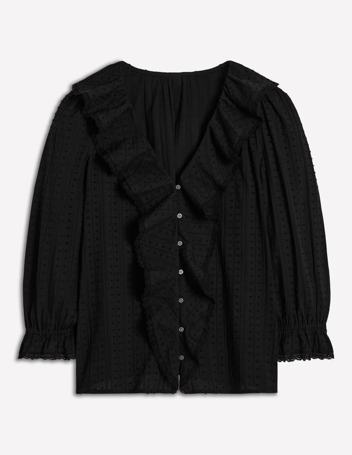 Ruffle V-Neck Blouse Black