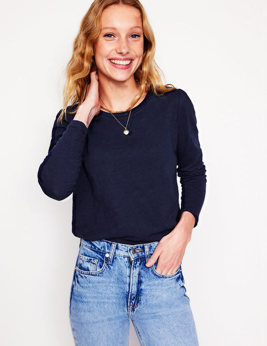 Cotton Crew Long Sleeve Top Navy