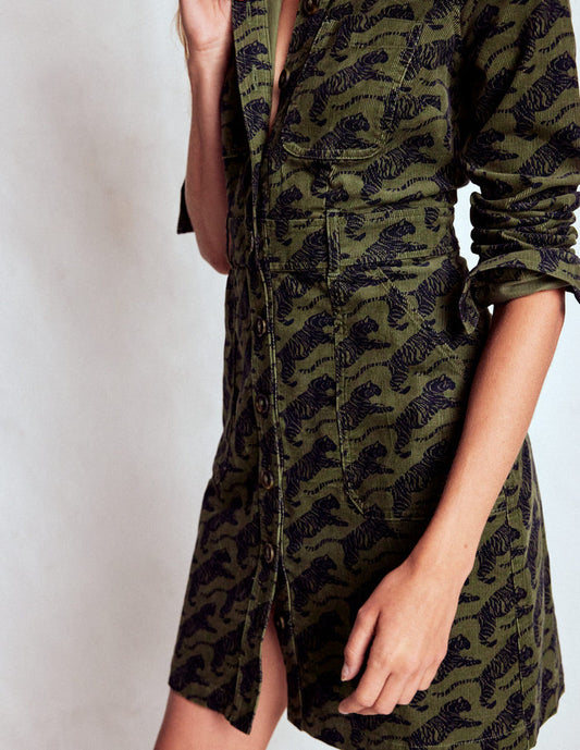 Amanda Cord Short Dress Woodland Green, Leaping Tiger