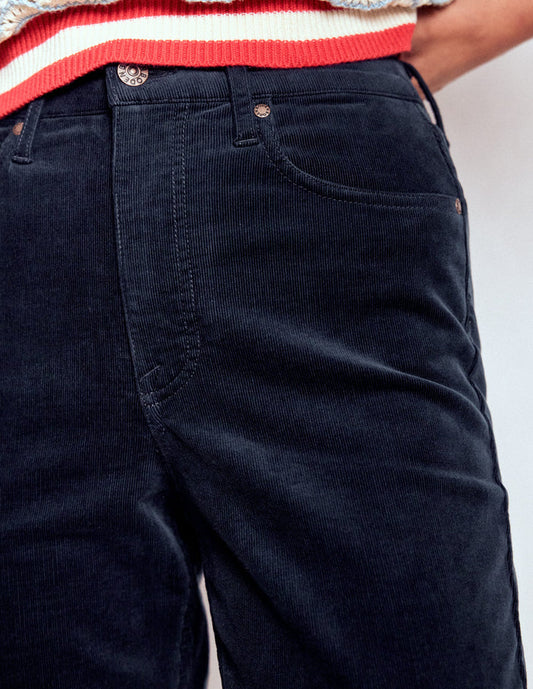High-Waisted Cord Slim Jeans Navy