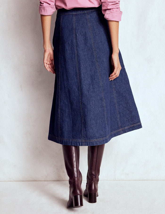 Joy Panelled Denim Skirt indigo