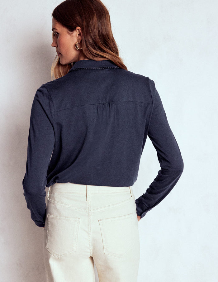 Picot Trim Jersey Shirt Navy