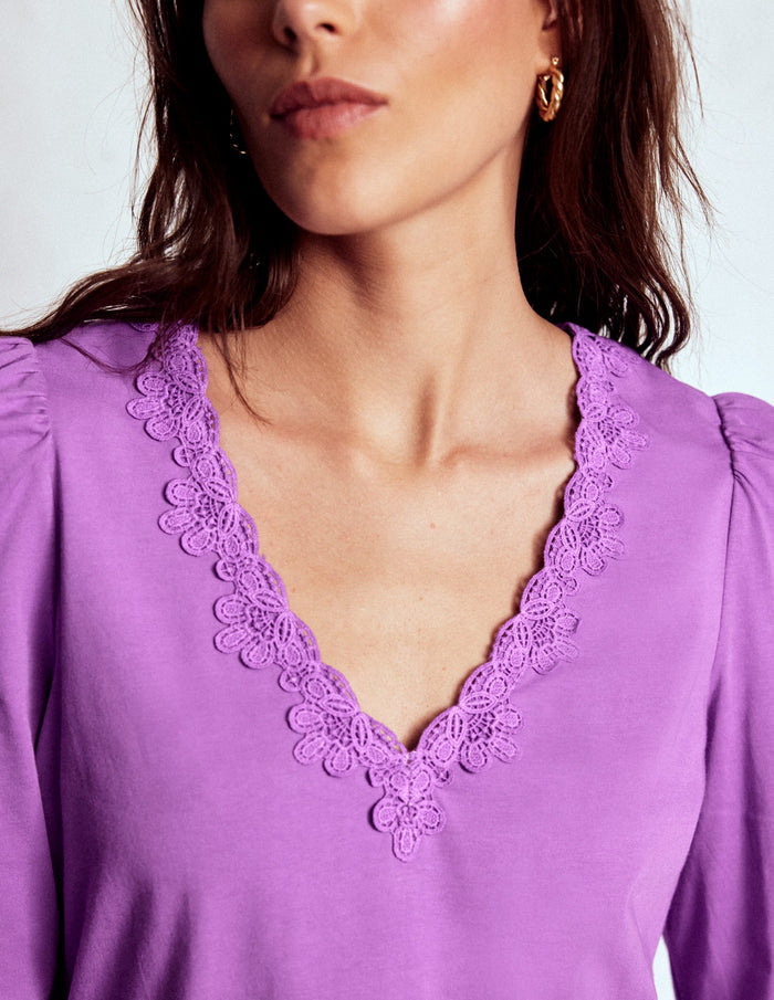 Flora Lace V-neck Top Amethyst Purple