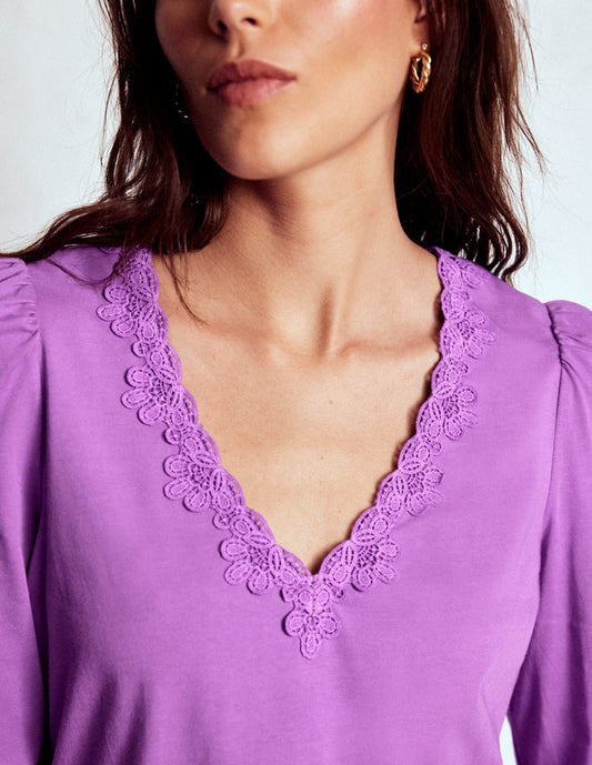 Flora Lace V-neck Top Amethyst Purple
