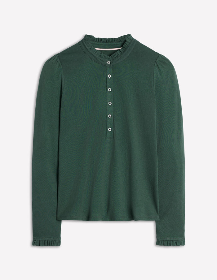Supersoft Frill Henley Top Green Pine