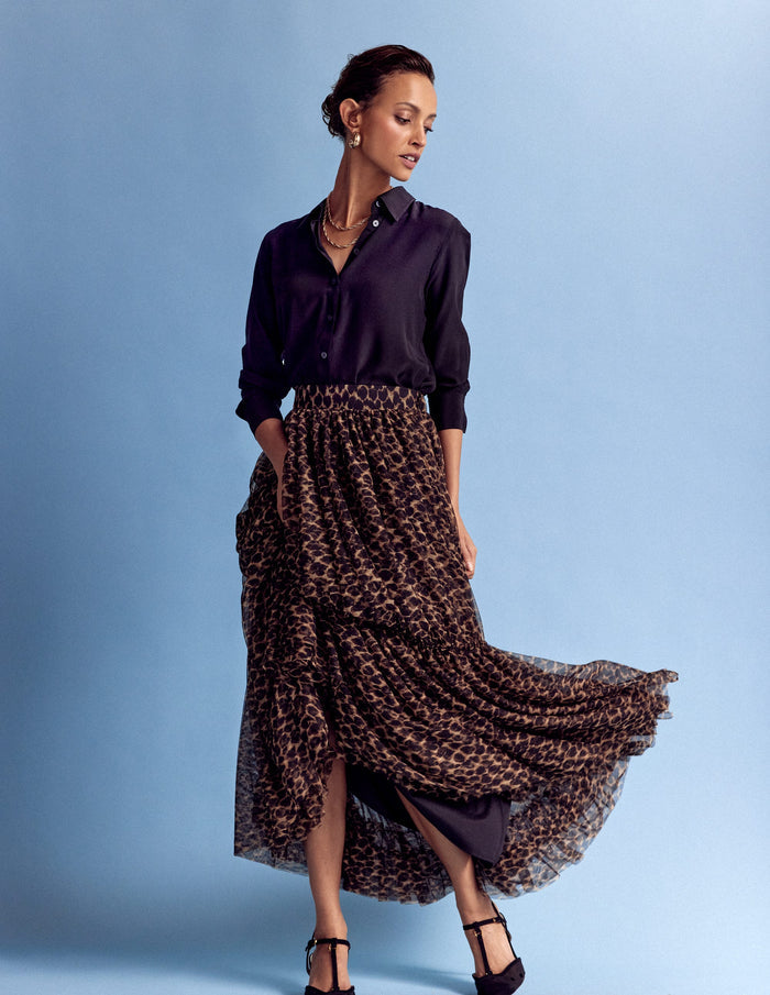 Anna Tulle Midi Skirt Leopard