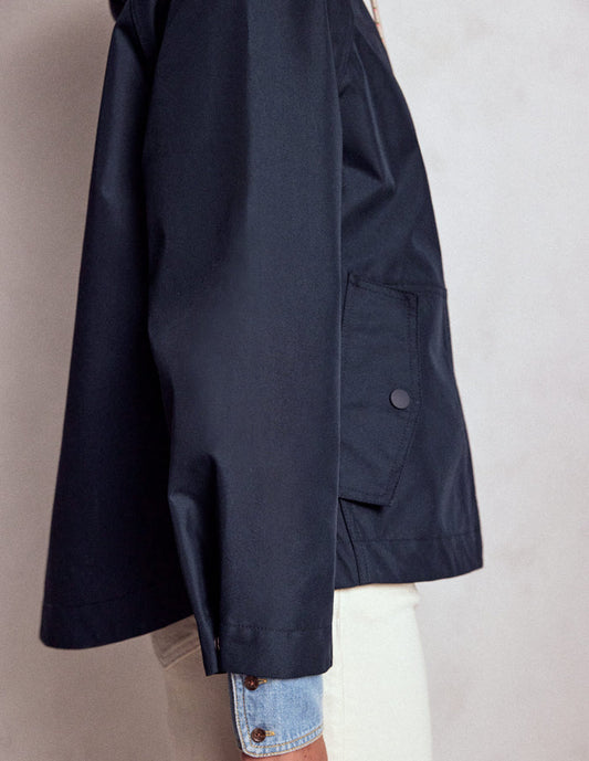 Cropped Rain Mac Navy