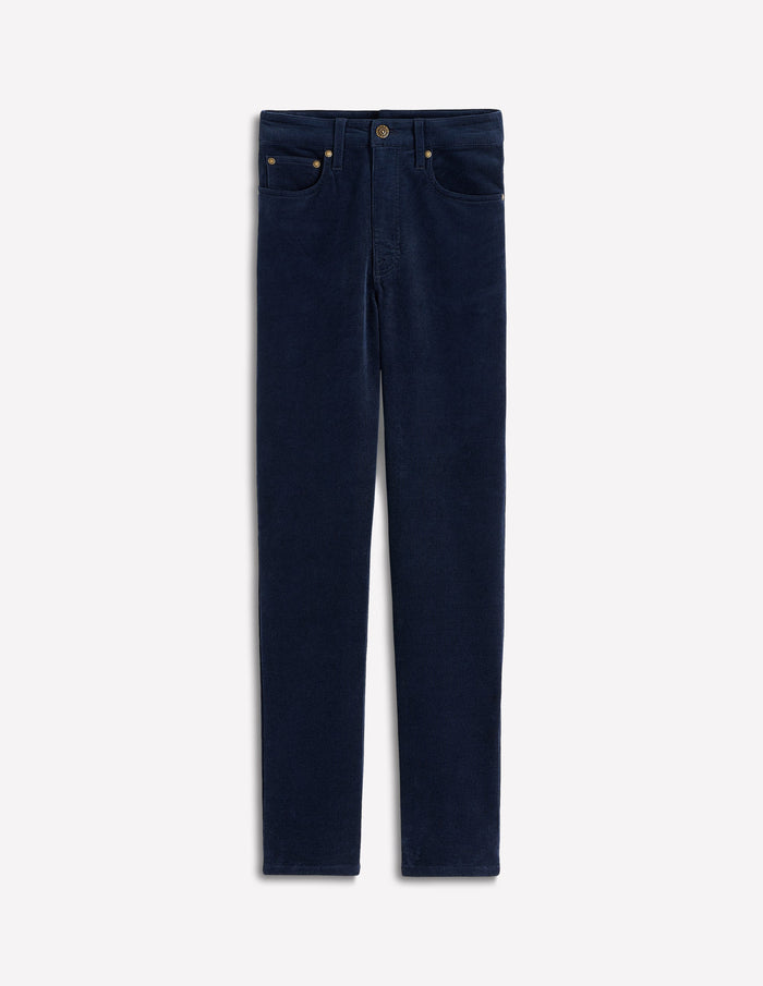 High-Waisted Cord Slim Jeans Navy