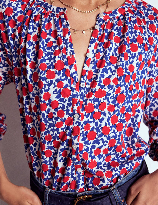 Isla Long Sleeve Jersey Shirt Poppy Red, Floweret Vine