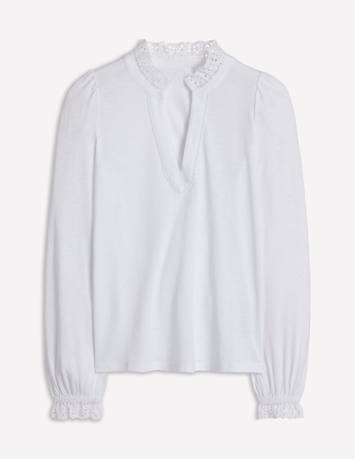 Aria Broderie Notch Neck Top White