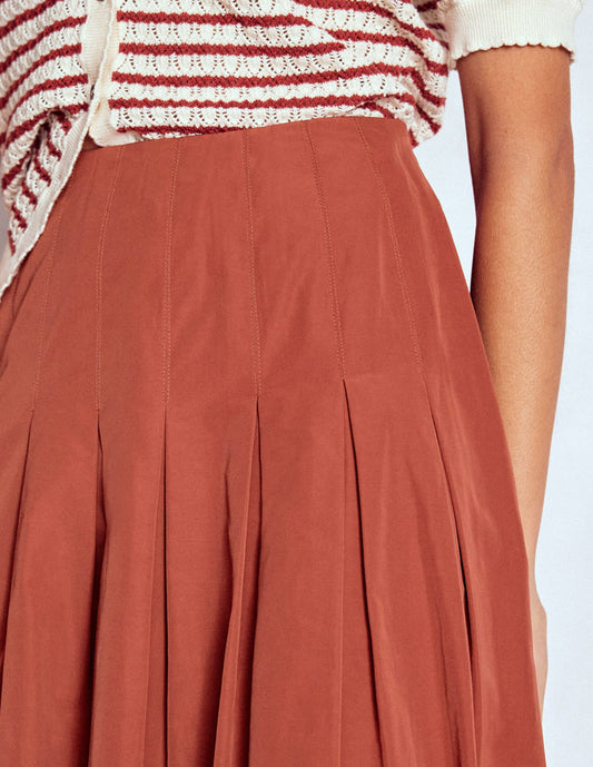 Valentina Taffeta Midi Skirt Roasted Chestnut Brown