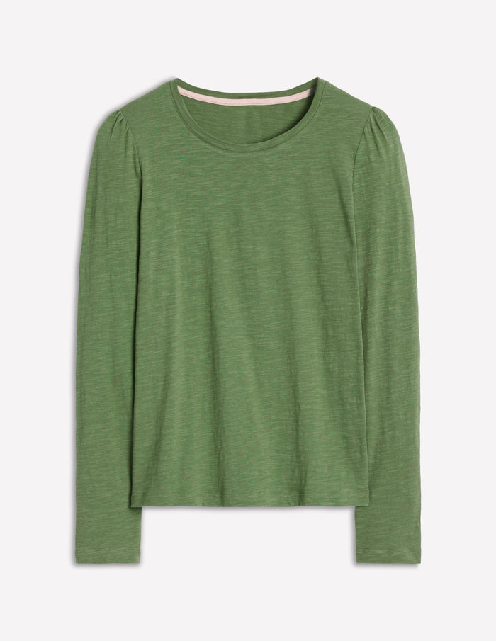 Cotton Crew Long Sleeve Top Safari Green