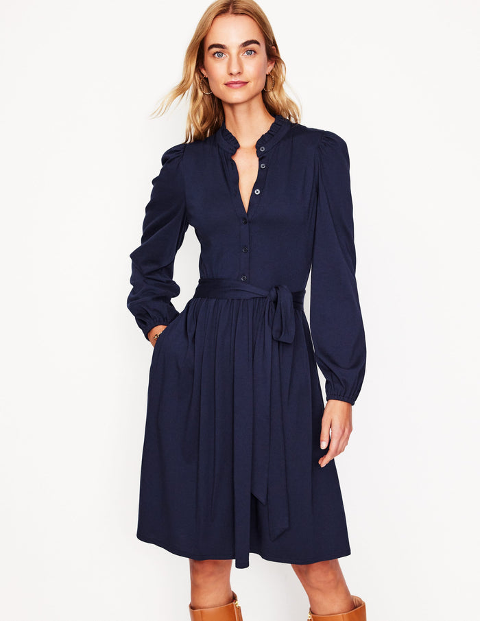Willow Frill Short Shirt Dress Navy
