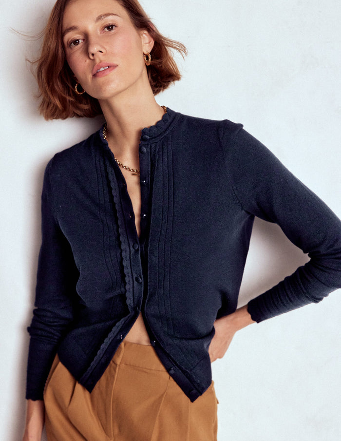 Angela Cotton Scallop Cardigan Navy