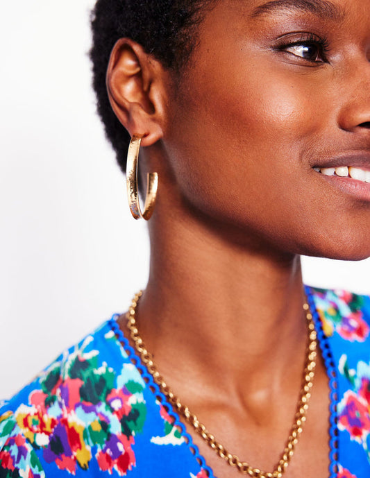 Large Hammered Hoop Earrings Gold Colour