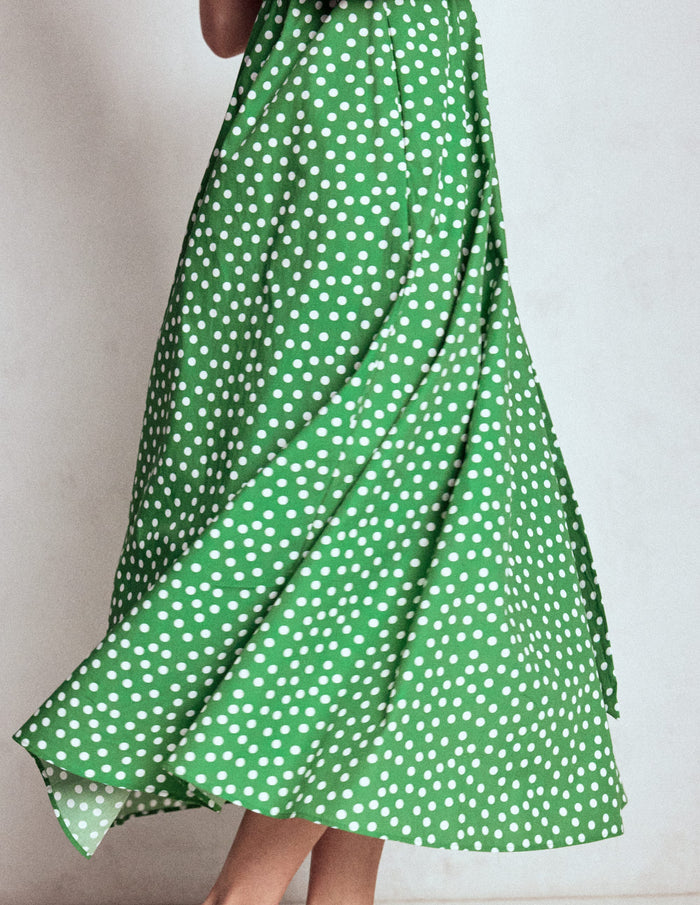Julia Cotton Wrap Midi Dress Highland Green, Painted Dot