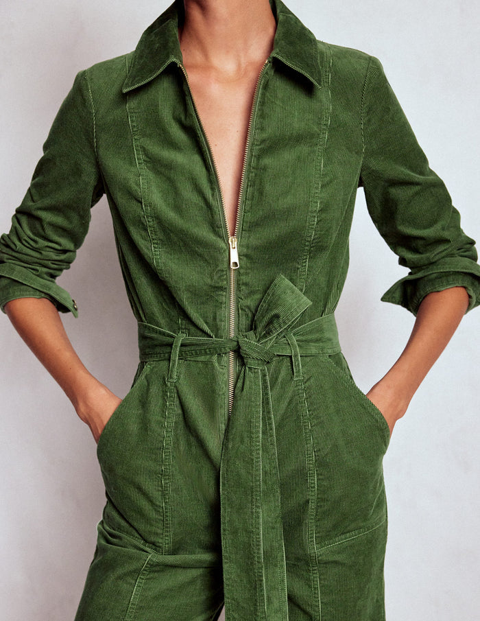 Zip Up Cord LS Jumpsuit Fern