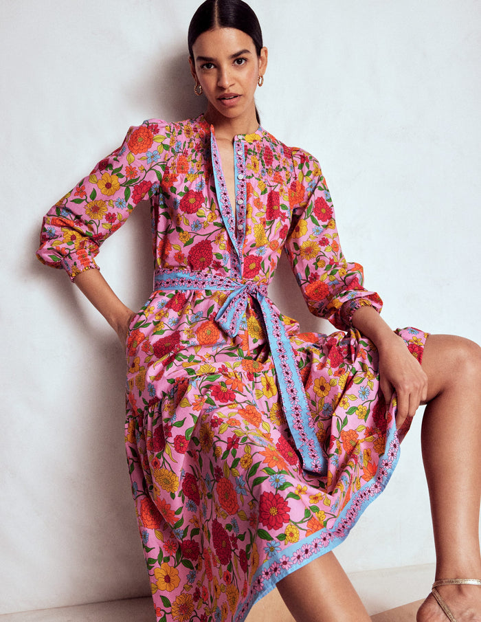 Cecily Cotton Midi Dress Multi, Dahlia Trail