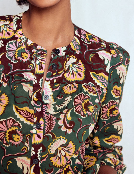 Corrine Cotton Top Dark Green, Ornate Meadow