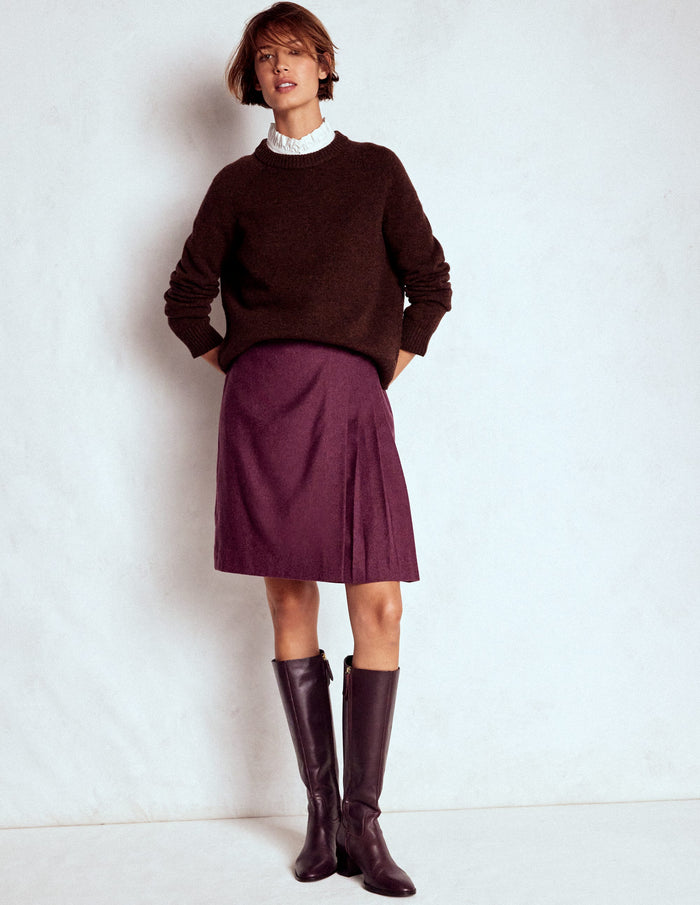 Helen Wool Kilt Skirt Purple Herringbone