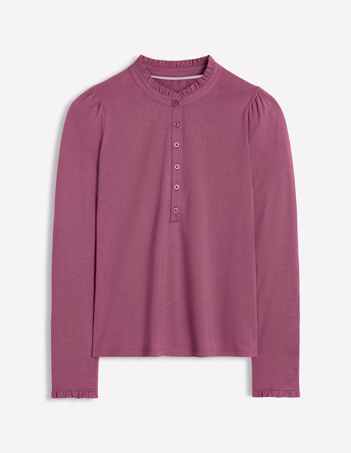 Supersoft Frill Henley Top Purple Damson