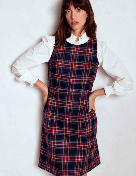 Annie Check Shift Dress Navy, Green and Red Check