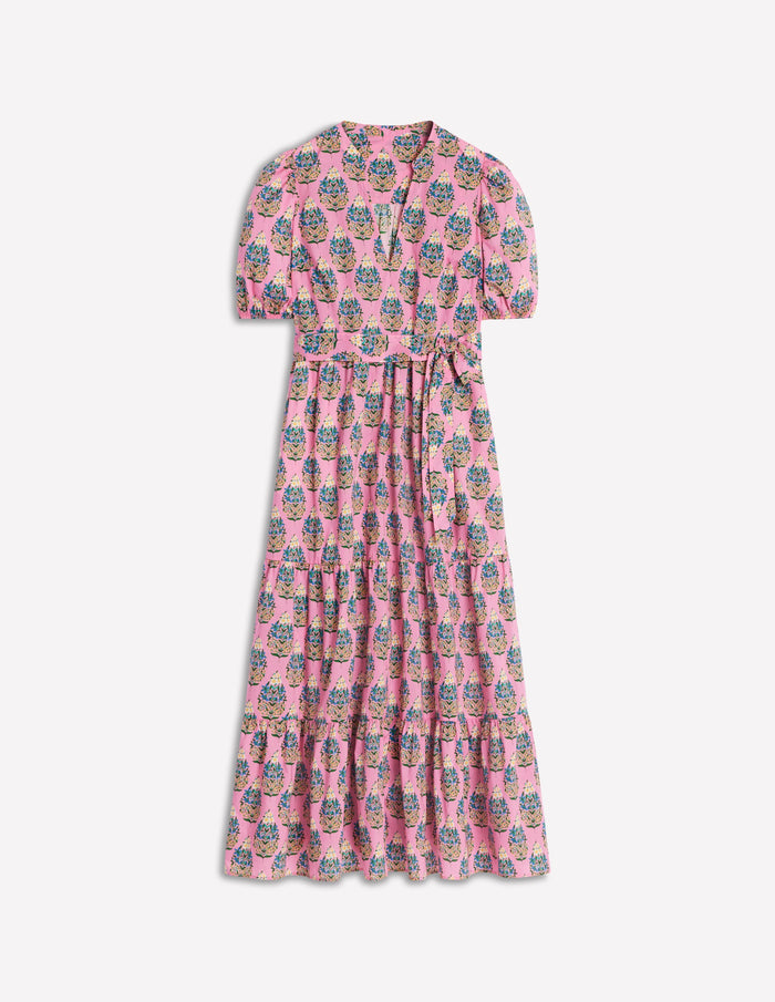 Christabel Cotton Midi Dress Pink, Wildflower Bouquet