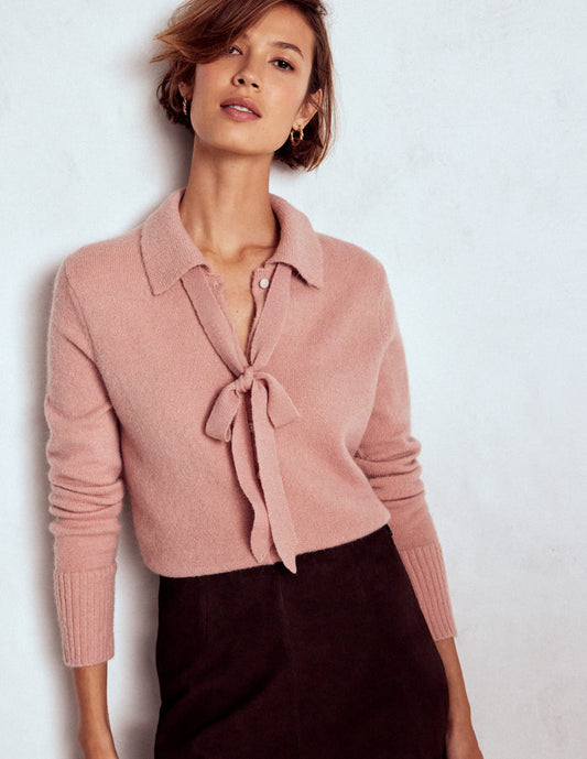 Collared Tie Front Cardigan Misty Rose Pink