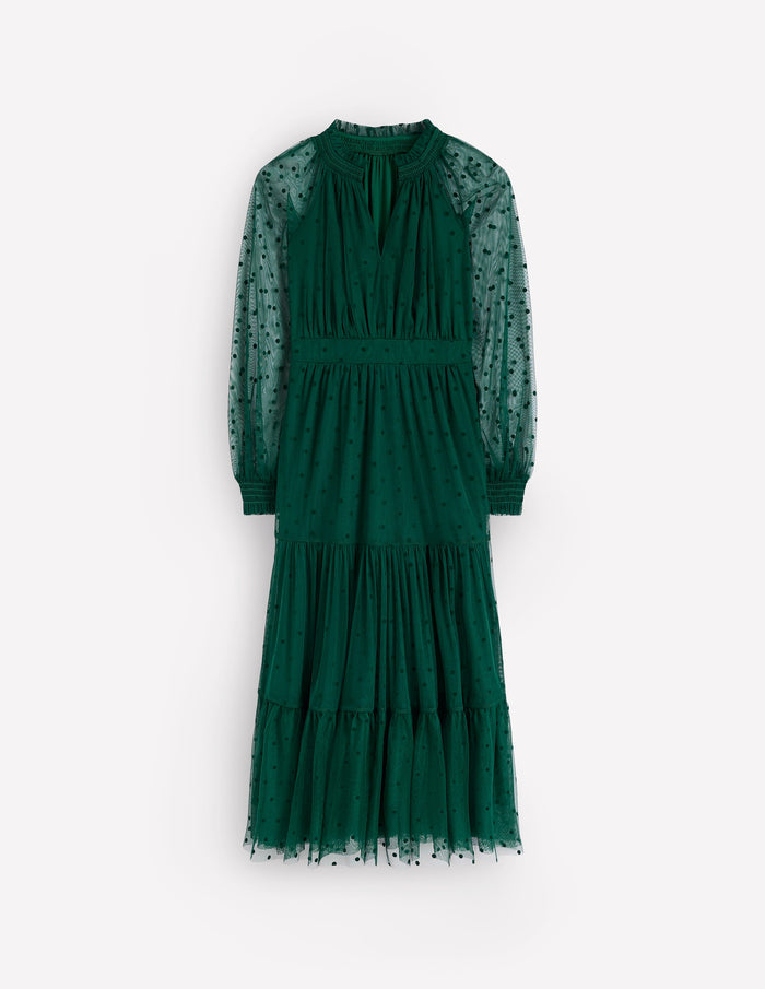 Lucille Tulle Midi Dress Emerald Night