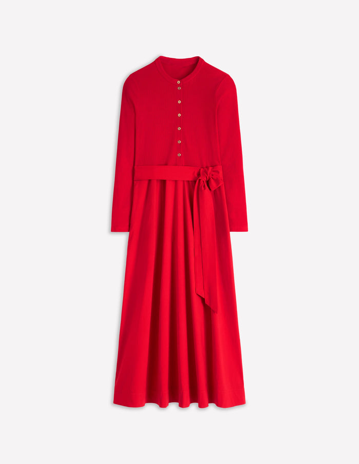 Button Detail Mix Dress Crimson Red