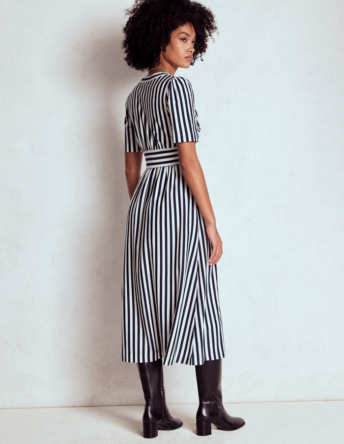 Natalia Jersey Tea Dress French Navy, Ivory Stripe