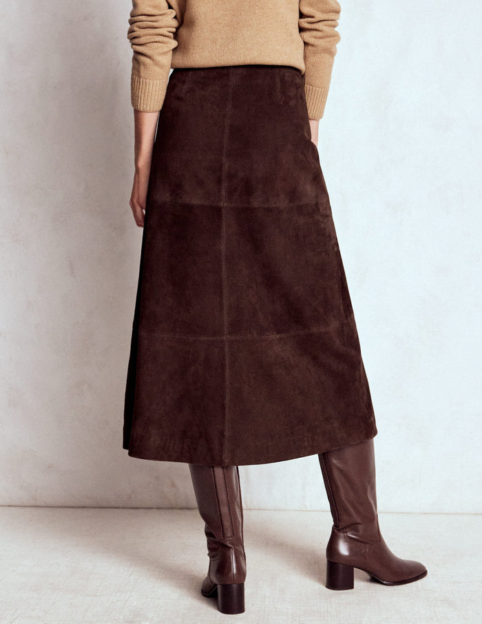 Suede Midi Skirt Dark Chocolate