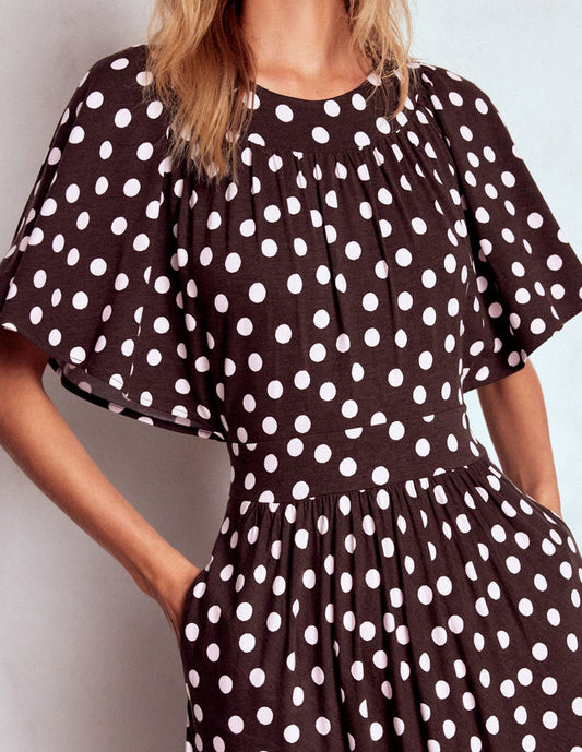 Yoke Panel Maxi Dress Brown Spot