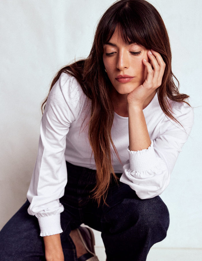 Smocked Cuff Supersoft Top White