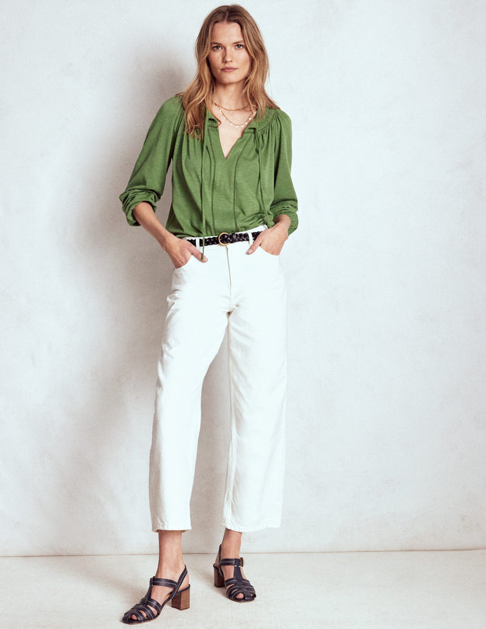 Georgia Smocked Jersey Top Safari Green
